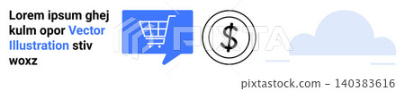 Online shopping, digital payment, cloud storage, financial transactions, data management, technology concepts. Shopping cart icon, dollar sign and cloud symbol. Online shopping and digital payment Online shopping, digital payment, cloud storage, financial transactions, data management, technology concepts. Shopping cart icon, dollar sign and cloud symbol. Online shopping and digital payment 140383616