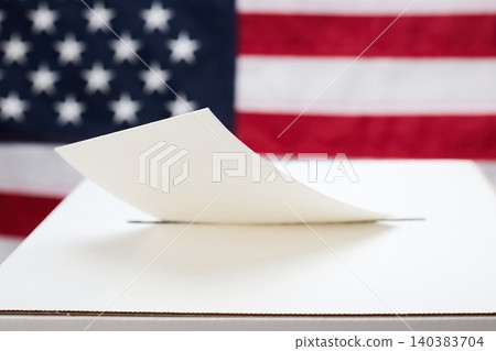 Ballot ballot box and us flag during election Ballot ballot box and us flag during election 140383704