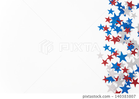 Red white blue glitter stars border on white background Red white blue glitter stars border on white background 140383807