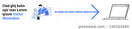 Digital data transfer, online sharing, remote work, document management, technology, electronic communication. A person scanning papers, transmitting them to a connected laptop. Digital data transfer 140383840