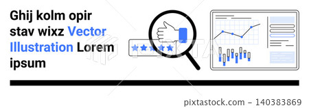 Business analysis, customer feedback, data visualization, market research, performance evaluation, review management. Magnifying glass over a thumbs-up with data charts. Business analysis Business analysis, customer feedback, data visualization, market research, performance evaluation, review management. Magnifying glass over a thumbs-up with data charts. Business analysis 140383869