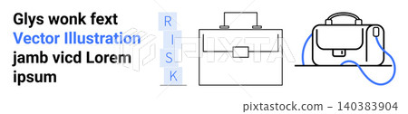 Business strategy, finance planning, risk management, corporate success, professional tools, modern work . Minimalist briefcase illustrations with abstract elements and text. Business strategy Business strategy, finance planning, risk management, corporate success, professional tools, modern work . Minimalist briefcase illustrations with abstract elements and text. Business strategy 140383904