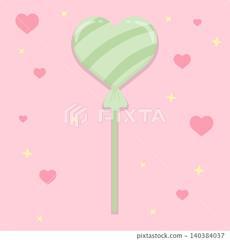 Pastel Green Heart Shaped Lollipop Candy on Pink Background Cute Valentine Vector Illustration Pastel Green Heart Shaped Lollipop Candy on Pink Background Cute Valentine Vector Illustration 140384037