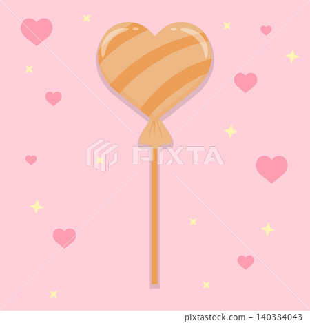 Pastel Orange Heart Shaped Lollipop Candy on Pink Background Cute Valentine Vector Illustration Pastel Orange Heart Shaped Lollipop Candy on Pink Background Cute Valentine Vector Illustration 140384043