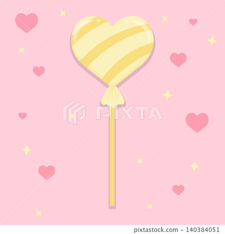 Pastel Yellow Heart Shaped Lollipop Candy on Pink Background Cute Valentine Vector Illustration Pastel Yellow Heart Shaped Lollipop Candy on Pink Background Cute Valentine Vector Illustration 140384051