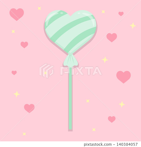 Pastel Mint Heart Shaped Lollipop Candy on Pink Background Cute Valentine Vector Illustration Pastel Mint Heart Shaped Lollipop Candy on Pink Background Cute Valentine Vector Illustration 140384057