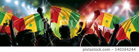 Senegal football banner. Senegal national soccer or football background, wallpaper, background, poster. Fans of the national team. Senegal football banner. Senegal national soccer or football background, wallpaper, background, poster. Fans of the national team. 140384244