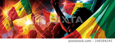 Senegal football banner. Senegal national soccer or football background, wallpaper, background, poster. Fans of the national team. Senegal football banner. Senegal national soccer or football background, wallpaper, background, poster. Fans of the national team. 140384245