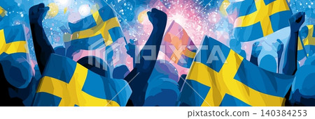 Sweden football banner. Sweden national soccer or football background, wallpaper, background, poster. Fans of the national team. 140384253