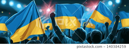 Ukraine football banner. Ukraine national soccer or football background, wallpaper, background, poster. Fans of the national team. 140384259
