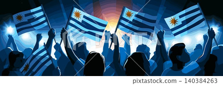 Uruguay football banner. Uruguay national soccer or football background, wallpaper, background, poster. Fans of the national team. Uruguay football banner. Uruguay national soccer or football background, wallpaper, background, poster. Fans of the national team. 140384263