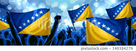 Bosnia and Herzegovina football banner. Bosnia and Herzegovina national soccer or football background, wallpaper, background, poster. Fans of the national team. 140384279