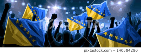 Bosnia and Herzegovina football banner. Bosnia and Herzegovina national soccer or football background, wallpaper, background, poster. Fans of the national team. 140384280