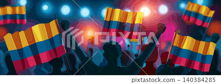 Colombia football banner. Colombia national soccer or football background, wallpaper, background, poster. Fans of the national team. 140384285