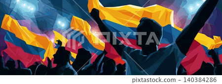Colombia football banner. Colombia national soccer or football background, wallpaper, background, poster. Fans of the national team. 140384286