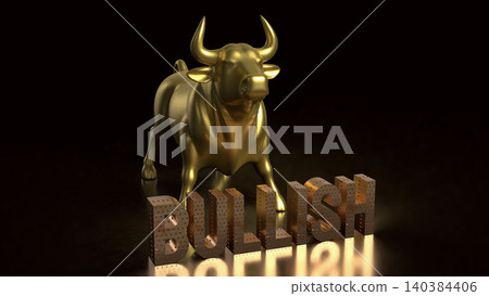 Golden Bullish Market Symbol On Dark Background 3d render. Golden Bullish Market Symbol On Dark Background 3d render. 140384406