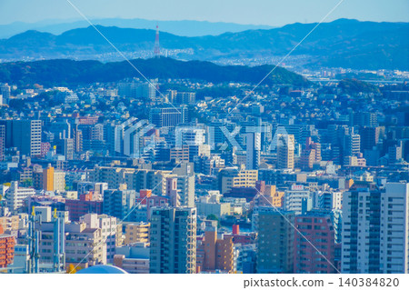Fukuoka city and mountains Fukuoka city and mountains 140384820
