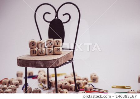STAY HOME wooden block STAY HOME wooden block 140385167