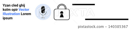 Data privacy, cybersecurity, voice recognition, communication security, digital protection, online authentication. Microphone and lock symbols with text elements. Voice recognition and data privacy Data privacy, cybersecurity, voice recognition, communication security, digital protection, online authentication. Microphone and lock symbols with text elements. Voice recognition and data privacy 140385367