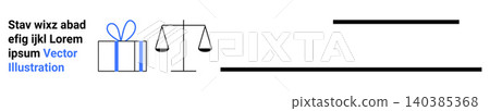 Legal justice, competition, equality, fairness, gift-giving, business branding. Balance scale and gift box alongside placeholder text. Legal justice and competition concept Legal justice, competition, equality, fairness, gift-giving, business branding. Balance scale and gift box alongside placeholder text. Legal justice and competition concept 140385368