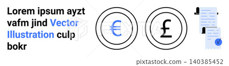 Financial services, global economy, currency exchange, banking, economics, commerce. Euro and pound symbols next to documents. Financial services and global economy concepts Financial services, global economy, currency exchange, banking, economics, commerce. Euro and pound symbols next to documents. Financial services and global economy concepts 140385452