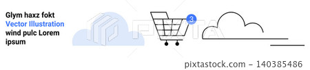E-commerce, online shopping, digital transactions, notifications, cloud technology, mobility solutions. Shopping cart with number badge and minimal cloud design. E-commerce and online shopping E-commerce, online shopping, digital transactions, notifications, cloud technology, mobility solutions. Shopping cart with number badge and minimal cloud design. E-commerce and online shopping 140385486
