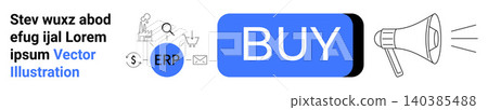 Digital marketing, ecommerce, advertising, business management, online shopping, communication. A BUY button, ERP icon megaphone and marketing symbols on white. Digital marketing and ecommerce Digital marketing, ecommerce, advertising, business management, online shopping, communication. A BUY button, ERP icon megaphone and marketing symbols on white. Digital marketing and ecommerce 140385488