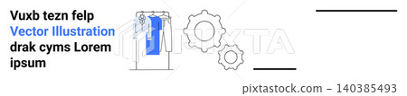 Fashion tech, retail innovation, smart design, industry automation, clothing solutions, creativity. Gears and a clothing rack. Fashion tech and retail innovation visualization Fashion tech, retail innovation, smart design, industry automation, clothing solutions, creativity. Gears and a clothing rack. Fashion tech and retail innovation visualization 140385493