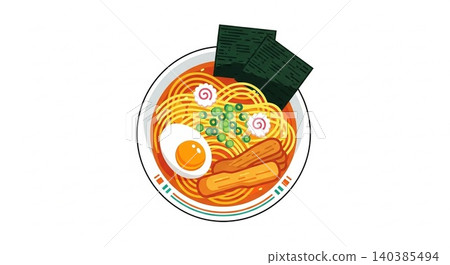 Bowl of traditional japanese ramen noodle soup illustration with japanese delicious traditional illustration culinary kamaboko restaurant nutrition chopsticks ingredients Bowl of traditional japanese ramen noodle soup illustration with japanese delicious traditional illustration culinary kamaboko restaurant nutrition chopsticks ingredients 140385494