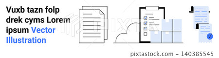 Document management, task tracking, productivity, workflow automation, cloud storage, data verification. Flat design icons of documents, checklist cloud and verified page. Document management Document management, task tracking, productivity, workflow automation, cloud storage, data verification. Flat design icons of documents, checklist cloud and verified page. Document management 140385545