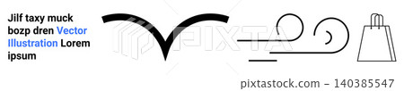 Branding, nature concepts, eco-consciousness, retail, abstract art, minimalism. Abstract bird shape, wind lines and a shopping bag. Perfect for branding and eco-consciousness 140385547