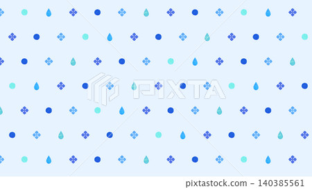 Flat design pattern of hydrangeas, water droplets, and dots on a light blue background. Flat design pattern of hydrangeas, water droplets, and dots on a light blue background. 140385561