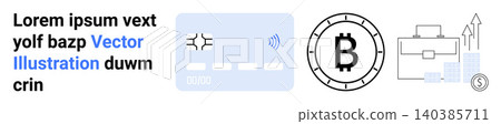 Financial technology, digital transactions, cryptocurrency, investment strategy, fintech solutions, blockchain. Credit card, Bitcoin symbol briefcase and growth chart. Financial technology Financial technology, digital transactions, cryptocurrency, investment strategy, fintech solutions, blockchain. Credit card, Bitcoin symbol briefcase and growth chart. Financial technology 140385711