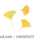 Three gentle ginkgo leaves painted in hand-drawn watercolors. 140385875
