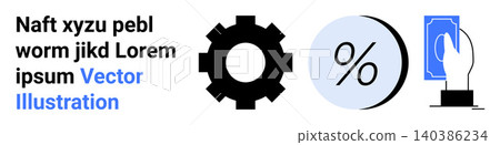 Financial management, productivity tools, savings, business growth, account analysis, and economic planning. Gear, percentage symbol and hand with money highlighted. Financial and productivity Financial management, productivity tools, savings, business growth, account analysis, and economic planning. Gear, percentage symbol and hand with money highlighted. Financial and productivity 140386234