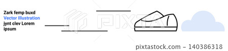 Fashion, branding, graphic design, web design, marketing, product presentation. Minimalistic shoe icon with lines, cloud shape and placeholder text. Fashion and branding concept 140386318