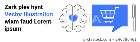 Mental health, e-commerce, communication, love, consumer behavior, digital marketing. Heart in brain icon next to speech bubble with shopping cart. Mental health and e-commerce concept Mental health, e-commerce, communication, love, consumer behavior, digital marketing. Heart in brain icon next to speech bubble with shopping cart. Mental health and e-commerce concept 140386461