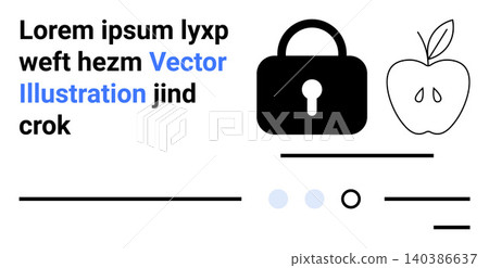 Cybersecurity, data protection, healthy choices, education, simplicity, minimalism. A lock icon, abstract text and apple shape on a clean background. Cybersecurity and data protection Cybersecurity, data protection, healthy choices, education, simplicity, minimalism. A lock icon, abstract text and apple shape on a clean background. Cybersecurity and data protection 140386637