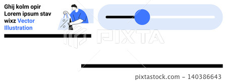 User interface components, graphic design, engineering, project management, UIUX design, teamwork. Man holding a blueprint with slider element. Graphic design and engineering concept User interface components, graphic design, engineering, project management, UIUX design, teamwork. Man holding a blueprint with slider element. Graphic design and engineering concept 140386643