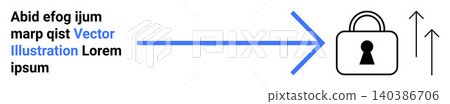 Data security, cybersecurity, encryption, information protection, online privacy, secure access. A lock symbol with an arrow pointing forward alongside text elements. Data security and cybersecurity Data security, cybersecurity, encryption, information protection, online privacy, secure access. A lock symbol with an arrow pointing forward alongside text elements. Data security and cybersecurity 140386706