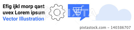 Technology, e-commerce, cloud computing, online shopping, digital marketing, innovation. Gear, shopping cart in speech bubble cloud. Technology and e-commerce Technology, e-commerce, cloud computing, online shopping, digital marketing, innovation. Gear, shopping cart in speech bubble cloud. Technology and e-commerce 140386707