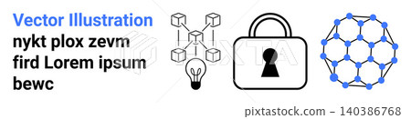 Blockchain, cybersecurity, data protection, cryptography, network security, digital communication. Padlock, network nodes and a connected hexagonal structure. Blockchain and cybersecurity concept Blockchain, cybersecurity, data protection, cryptography, network security, digital communication. Padlock, network nodes and a connected hexagonal structure. Blockchain and cybersecurity concept 140386768