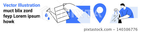 Business workflow, task planning, logistics tracking, data handling, location services, delivery. Paperwork, location pin person analyzing data. Task planning and logistics tracking illustration Business workflow, task planning, logistics tracking, data handling, location services, delivery. Paperwork, location pin person analyzing data. Task planning and logistics tracking illustration 140386776
