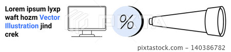 Data analysis, business finance, technology concepts, visual tools, exploration, observation. a monitor, percentage symbol and telescope. Data analysis and business finance Data analysis, business finance, technology concepts, visual tools, exploration, observation. a monitor, percentage symbol and telescope. Data analysis and business finance 140386782