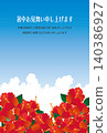 Summer greeting card template (Hibiscus design, vertical orientation, horizontal text) 140386927