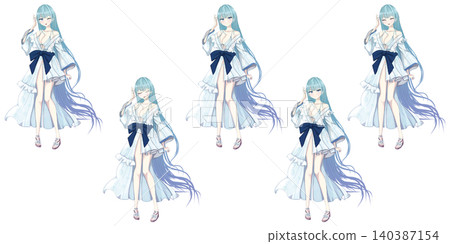 Cute blue-haired character full-body illustration for TRPG/game - Anime/manga style illustration set 140387154