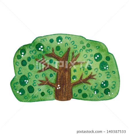 Green bush, watercolor illustration, cartoon. Hand-drawn illustration. Design for stickers, cards, scrapbooking. Forest, nature, tree, foliage 140387533