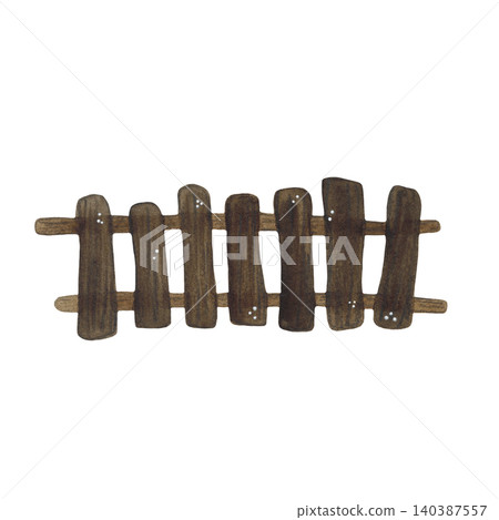 A plank fence, watercolor illustration, cartoon. Hand-drawn. Design for stickers, cards, and scrapbooking. Village, farm, building, rural, fence A plank fence, watercolor illustration, cartoon. Hand-drawn. Design for stickers, cards, and scrapbooking. Village, farm, building, rural, fence 140387557