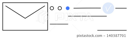 Email, communication, digital messaging, notification systems, security, verification. Envelope icon, checkmark dots and lines. Email and communication concept for security and notifications Email, communication, digital messaging, notification systems, security, verification. Envelope icon, checkmark dots and lines. Email and communication concept for security and notifications 140387701