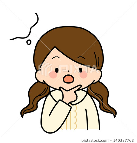 An illustration of a girl (upper body) with her hand on her chin, deep in thought. 140387768